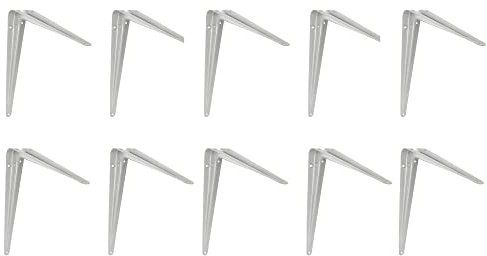 Amig - 10er Set Regalwinkel Edelstahl Mod. 1 | 10 Stuck Metallwinkel für Regale | Regalhalterung | Farbe: Metallisches Grau | Maße: 400 x 350 mm | Empfohlenes max Gewicht: 40 kg
