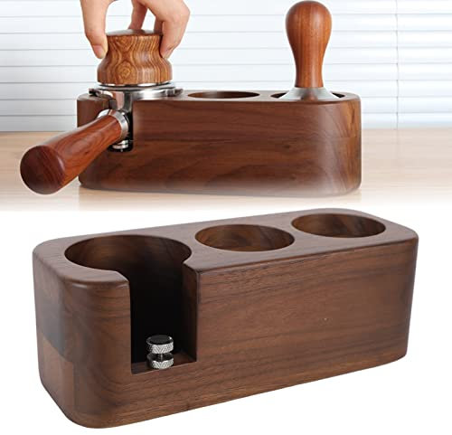 Anti Slip Walnut Wood Coffee Tamper Station Holder for Stable Espresso Tamping, Easy Access 3 Hole Design, Wood Espresso Tamping, Suitable for Daily Life, Designed with Humanized Design