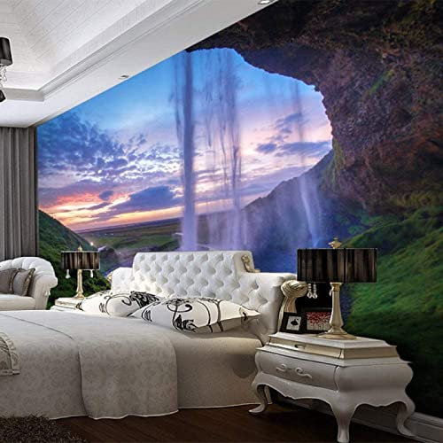 Fototapete 3D Effekt Tapete Canyon Wasserfall 3D Tapeten Wandbilder Wohnzimmer Schlafzimmer Kinderzimmer Dekoration Wanddeko