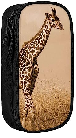 OHWODA Zwei Giraffen, die auf der Barren laufen, bedruckt, großes Fassungsvermögen, langlebiges Federmäppchen, tragbare Schreibwarentasche, Schreibtisch-Organizer