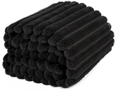 OHS Faux Fur Black Throw Blanket for Bed, Thick Soft Blanket Bed Throw Cosy Warm Winter Blanket Throws for Sofa Decorative Couch Cover, 125x150cm