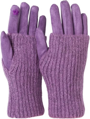 styleBREAKER Damen 3 in 1 Touchscreen Handschuhe mit abnehmbarer Strick Stulpe | Winterhandschuhe | 3 Tragevarianten | Weich warm elastisch in vielen Farben, Farbe:Flieder