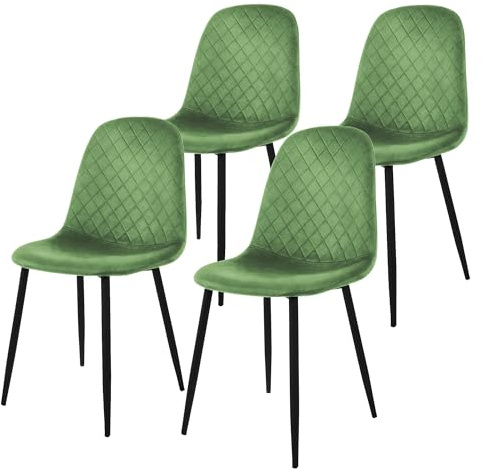 ML-Design Set di 4 Sedie per Sala da Pranzo Rivestimento in Velluto Salvia Poltroncine da Cucina con Schienale e Gambe in Metallo Seduta Ergonomica Sedia per Soggiorno Salotto