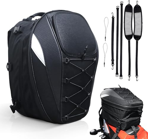 MZS Motorcycle Tail Bag, 38L Expandable Dual Use Helmet Bag Luggage Storage Backpack with Waterproof Rain Cover - Multifunctional Motorbike Rear Seat Bag Accessories