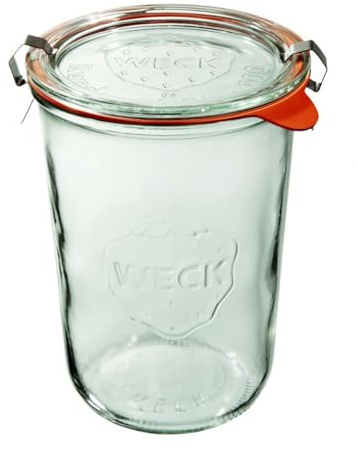 Weck Mold 850 ml 6-teilig mit Deckel, Dichtung und 2 Verschlüssen | Zur Konservierung, Säften, luftdichter Aufbewahrung von trockenen Zutaten