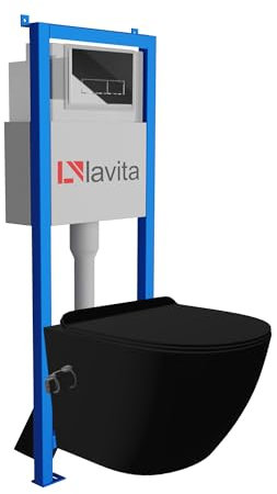 Lavita LAV 101 Élément mural pour WC 40 cm + évier mural suspendu Salto noir sans bord + panneau de commande LAV 200.3.2 chromé | Kit complet | Réservoir de chasse encastré | WC complet