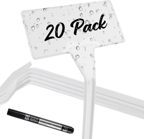 DIYASY Etiquetas de plantas de 30 cm de alto para plantas al aire libre, 20 marcadores inclinados con bolígrafo de marca permanente, etiquetas tipo T para invernadero de jardín, invernadero y granja