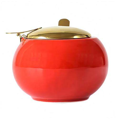 Dowbom Azucarero con tapa y cuchara, salero, azucarero de porcelana de color sólido, para cafetería, restaurante (rojo, 12 onzas), DB-TG-005