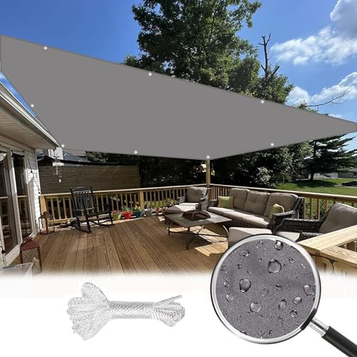 Tenda a Vela Ombreggiante 1 x 5 m Protezione Raggi UV Vela Ombreggiante Quadrata Facile da Installare per Esterno Giardino Terrazza, Grigio Chiaro