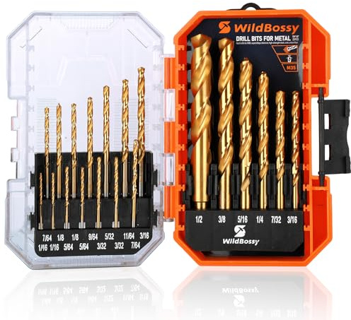 M35 Cobalt Drill Bit Set 20PCS(1/16-1/2) High Speed Steel Jobber Length Drill Bit Kit for Hardened Metal with Index Storage Case