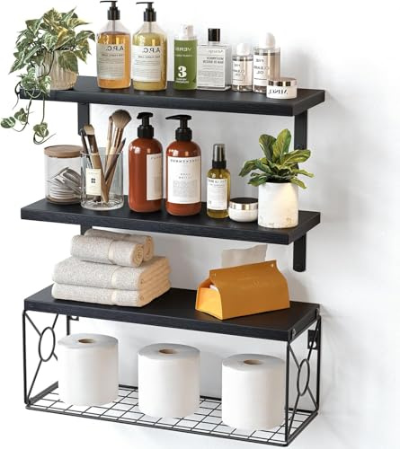 Pipishell Estanteria Pared con Cesta Metálica para Baño, Negro