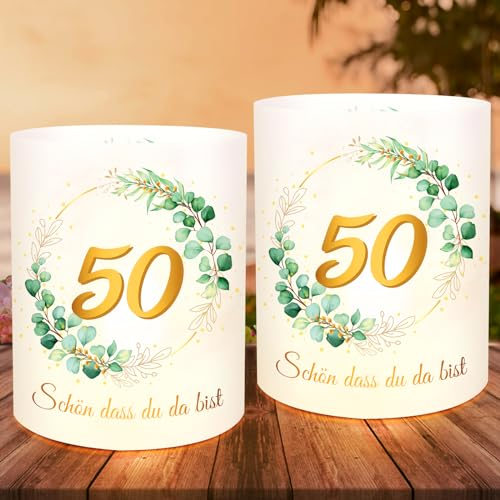 LOHAME 12 STK Windlicht Tischdeko Goldene Hochzeit Windlichter 50. Jahrestag Frau Mann Tischdekoration Grün Eukalyptus Schön DASS du da bist Gold Hochzeitstag Party Dekoration für Kerzen Teelichter