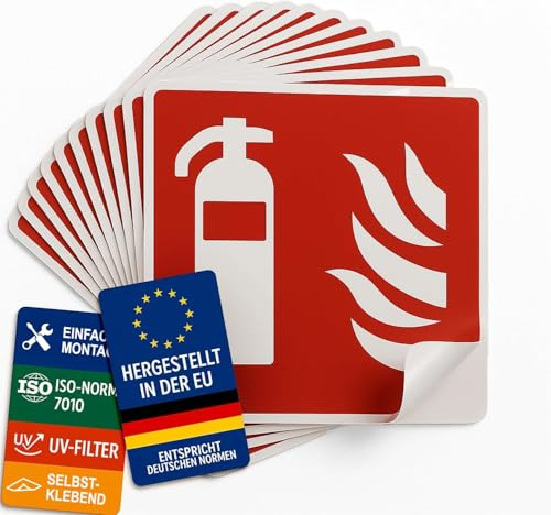 notlok Safety Work 10x Cartel Extintor 15x15 cm Adhesivo & Fotoluminiscente | Autoadhesivo, fácil instalación, resistente a la intemperie, UNE-EN ISO 7010, Pictogramas Incendio, Señal Extintor Homologada