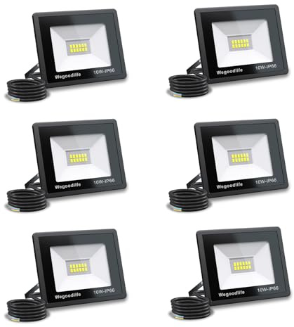 Wegoodlife 6 Stück 10W LED Strahler Außen, Superhell 730LM Superhell Außenstrahler, 3000K Warmweiß Aussenstrahler, IP66 Wasserdicht Flutlicht, Außenlampe für Garten, Innenhöfe, Garage, Hotel