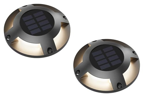 ledscom.de 2x LED Solar-Bodenleuchte BUNSO für außen, IP65, Kunststoff, rund, 120 mm Ø, warmweiß