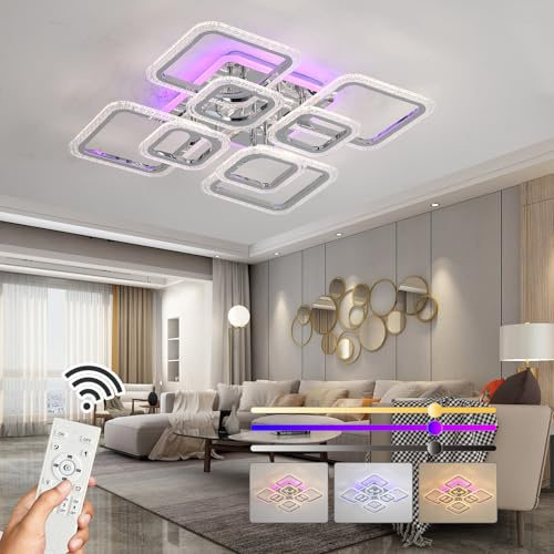 ZAITINZ LED Deckenleuchte 80W Chrom,moderne Wohnzimmerlampe dimmbar | 56x56cm LED Deckenlampe mit 8-Rahmen-Design,Fernbedienung,Memory Funktion,3000-6000K für Wohnzimmer Schlafzimmer Küche