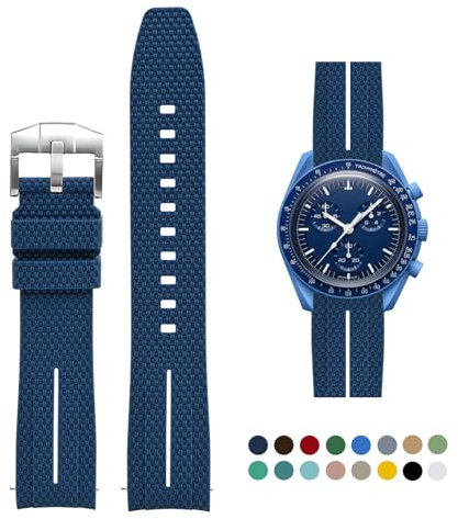 OLLREAR Silikon-Uhrenarmbänder 20mm für Omega x Swatch MoonSwatch/Rolex Watch, Schnellverschluss, Omega Swatch Armband mit Silber Schnalle für Herren Damen, Marineblau&Weiß