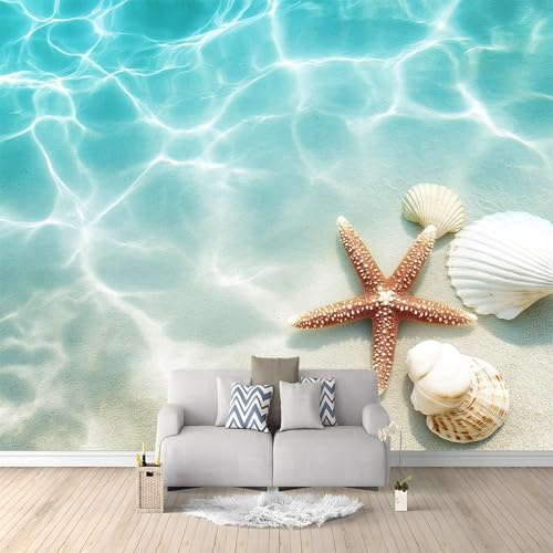 Generico Carta da Parati 3D Stella Marina Conchiglia Sulla Spiaggia 400x280 cm Carta da Parati TNT Fotomurali Moderna Carta Parati Fotomurale, per Soggiorno, Camera Letto, Sala Pranzo, TV Sfondo