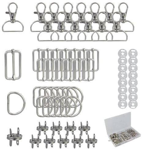 JRSHIRLEYLTD Mosquetón giratorio con articulación giratoria, llavero en D, hebilla deslizante, ajuste de correa de metal, botones magnéticos, hebillas y cierres para accesorios de costura DIY, plata,