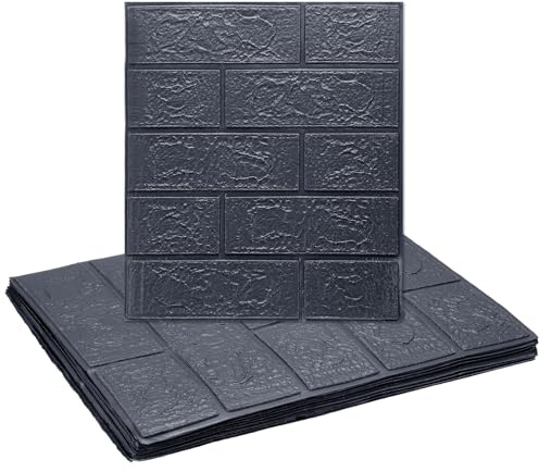 QUARKZMAN 10 Stück 3D Wandpaneele zum Abziehen und Aufkleben, wasserdichte Wandverkleidung, 35cm x 38,5cm Ziegel Design Tapete XPE Duschfliesen für Badezimmer, Küche, Wohnzimmer, Dunkelgrau