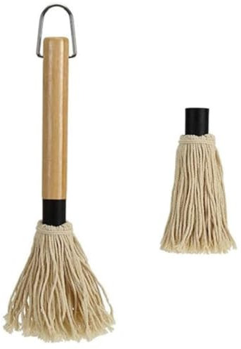 SGERUFZ Pinceaux pour Barbecue, 28.5 cm Brosses de Barbecue Sauce, Tête en Coton, Manche en Bois Long, 1 Têtes de Rechange Supplémentaires, BBQ MOP pour Cuisson Marinades, Cuisine Badigeonner