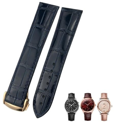 XMKT Leder-Uhrenarmbänder 18 mm, 19 mm, 20 mm, 21 mm, 22 mm, passend für Omega-Uhrenarmband, schwarz, blau, braun(Blue,20mm)