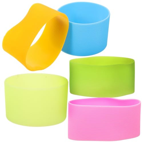 HEMOTON Silicone Bottle Sleeve Set 5Pcs Heat Insulated Cup Covers for Glass Ceramic Cups Nonslip Protective Sleeve for Hot and Cold Drinks