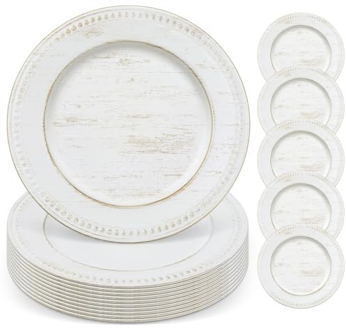 Widecook 12 Pcs 13 Vintage White Charger Plates Round Beaded Chargers Bulk for Dinner Plates Serving for 12 Guest for Antique Wedding Holiday Party Bridal Shower Event Dinner Table Setting Decoration