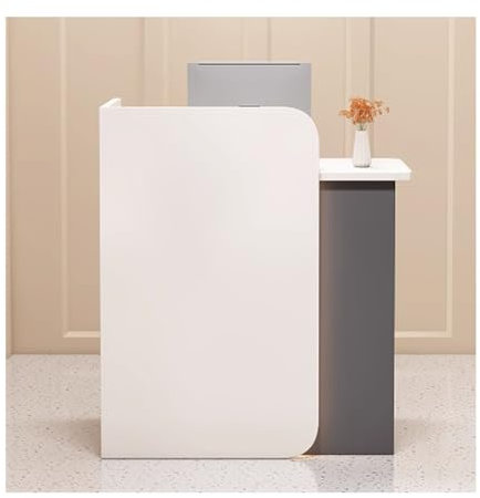 Moderne LED-Empfangstheke mit gebogenem Sichtschutz, kompakter Schreibtisch für kleine Räume, ideal für Lobby, Salon, Einzelhandel, Heimbüro, Weiß und Grau (80 cm)