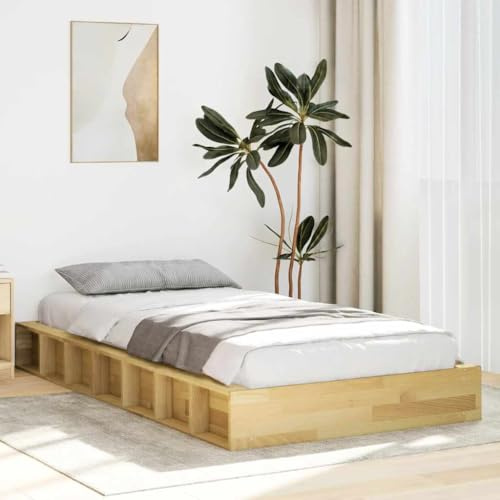 Qnhdfrt Massivholzbett Eiche 90x200 cm mit Lattenrost und Stauraum Robustes Bettgestell für erholsamen Schlaf im Schlafzimmer
