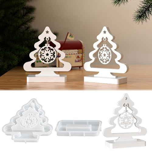2 stück Silikonformen Gießformen Weihnachten WISIRENT, silikonform tannenbaum gießform schneeflocke weihnachten anhänger gießform, 3d silikonformen gießformen weihnachten Mit Sockel für Weihnachten