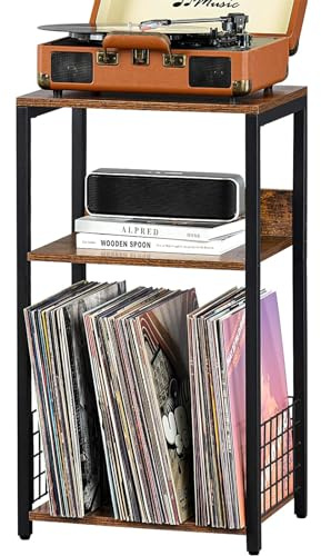 Genérico Soporte para Tocadiscos de Vinilo, Mesa de 3 Niveles, Estante para Discos, Ideal para Salón y Dormitorio