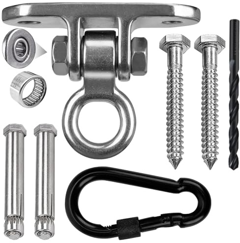 180° Drehen Deckenhaken Schwerlast, 304 Edelstahl Deckenhaken Schaukelhaken, Hängematte Befestigung Schwerlast Hängesessel Aufhängung für Yoga Boxsack Indoor Outdoor, Holzbalken/Betondecken, 450kg