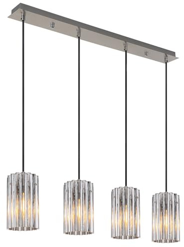 Pendelleuchte Hängeleuchte Glas silber Esszimmerlampe 4-Flammig, Metall, 4x E27 Fassungen, LxBxH: 80x11,5x120 cm