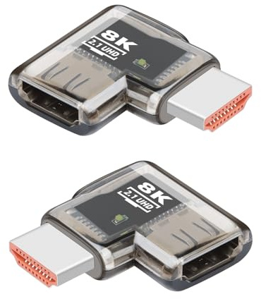 RIIEYOCA Adattatore HDTV 2.1 90 gradi 8K, angolo sinistro e destro HDTV maschio-femmina connettore di prolunga a L con 8K@60Hz, 4K@120Hz, per televisori HD, PC, computer portatili (2 pezzi)