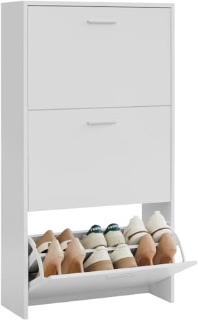 CASABEL Schuhschrank kompakt 18 Paar, weiße Türen und Rahmen | Schuhaufbewahrung, 3 Klappen, große Kapazität, verstellbare Regale, platzsparend, modernes Design, einfache Montage