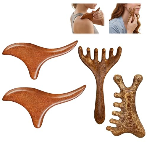 Katyjun 4 Verschiedene Massagegeräte für Massage und Entspannung - Massage Set aus Natürlichem Holz mit Effektiver Muskelentspannung