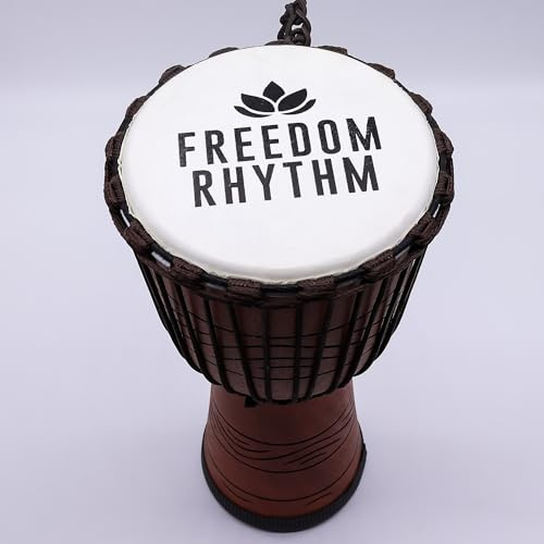 Daph Tambor Djembe Profesional Grande, Instrumento Musical de Percusión Artesanal, 50cm de Altura con 22cm de Diámetro, Diseño Ritmo de la Libertad