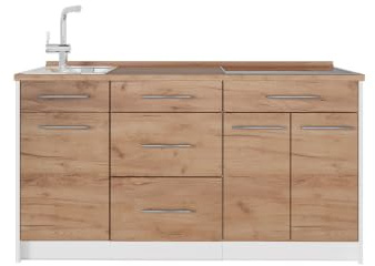 Vicco Köksblock Fame-Line, Goldkraft ek/Vit, 150 cm, AP Oak, för individuell expansion med kompatibla moduler
