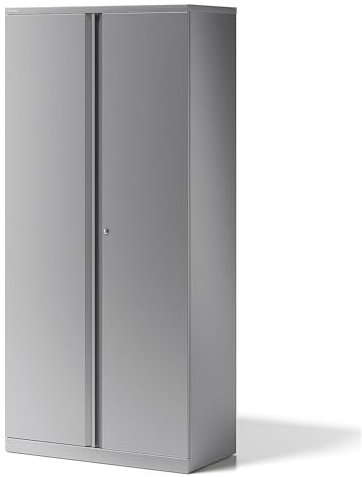 BISLEY Flügeltürenschrank Essentials mit 4 Fachböden für 5 Ordnerhöhen, Metall, 355 Silber, 47 x 91.4 x 198 cm