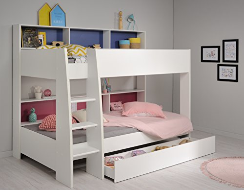 Etagenbett Leo 90x200cm mit Bettkasten - weiß/blau/rosa | mit Bettkasten
