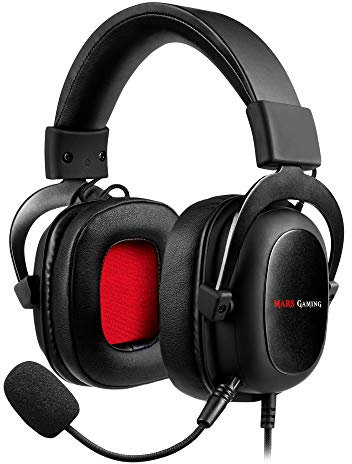 Mars Gaming MARSGAMING Cuffie Surround 7.1, Driver 53 mm, Microfono Staccabile, Nero/Rosso, 1
