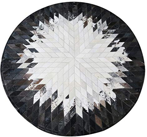 Teppich Kuhfell Patchwork, Handgenähter runder Teppich aus Rindsleder im klassischen Stil Moderne, abriebfeste, rutschfeste, weiche und komfortable Villa Schlafzimmer Wohnzimmer Sofa Couchtisch Matt