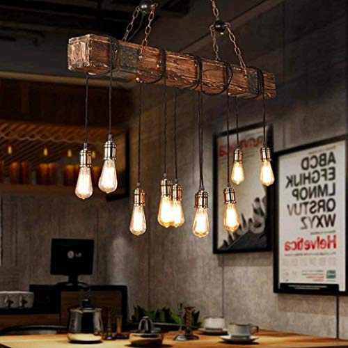 AHQX Retro trä pendellampa industriell loft bar hänglampa personlighet vardagsrum kök sovrum metall pendellampa E27 x 10 justerbar höjd ljuskrona vintage metall glas trä hängande lampa