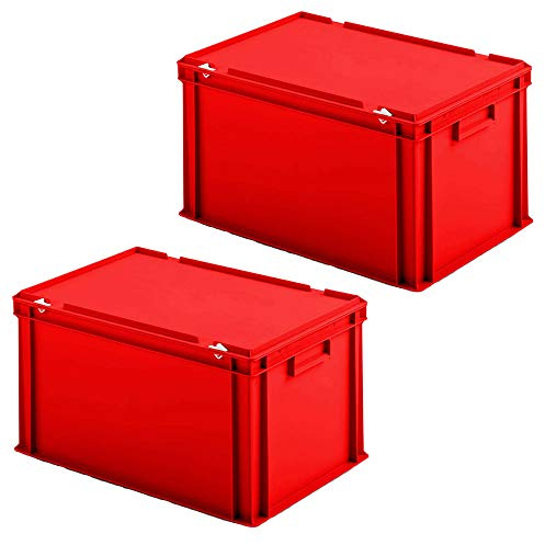 BRB 2x Eurobox mit Scharnierdeckel, LxBxH 600x400x330 mm, PP, lebensmittelecht, rot
