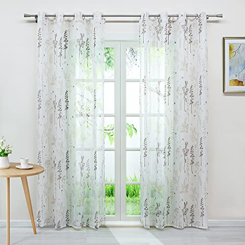 Joyswahl Voile Gardine mit floralem Druck transparenter Vorhang »Lennard« Schals Wohnzimmer Fensterschal BxH 140x245cm Kaffee mit Ösen 1 Stück