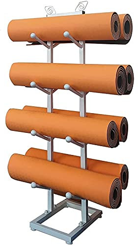 LXLA Yogamatte Aufbewahrungsregal Weiß Yogamatte Pilates Mattenhalter, Beidseitig Eisen Trainingsmattenständer Schaumstoffrollen-Organizer - Hält 8 Matten, Fitnessstudio Büro Heim