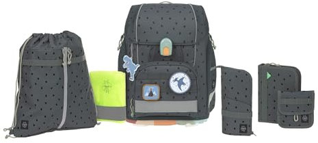 LÄSSIG 7-teiliges Schulranzen Set Kinder/School Set Boxy Unique Speckles anthracite