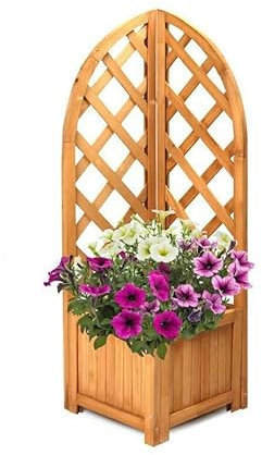 NIGMA® Rectangular Wooden Planter Box with Trellis for Vines, Corner, Green, Outdoor