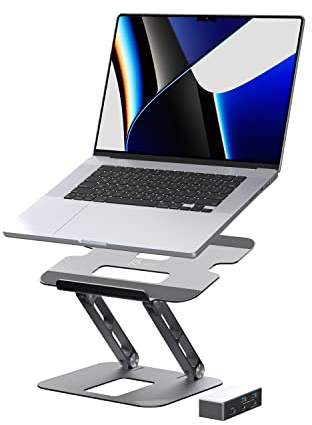j5create Laptop Stand with USB C 4K HDMI Display Dock | 2 USB A 5Gbps, PD 100W with USB-C 5Gbps | Aluminum Computer Riser for MacBook and Windows Notebook (JTS327)